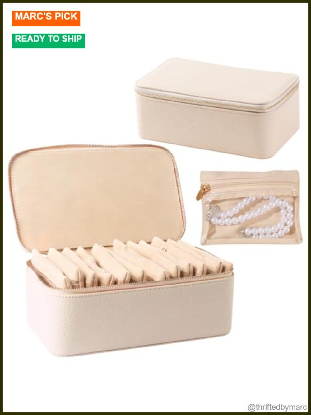 PU Leather Travel Jewelry Box with 12 Velvet Zipper Pouches